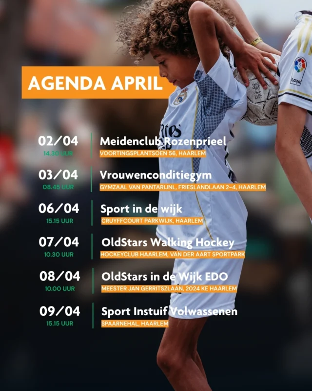 Kom jij ook samen met ons bewegen deze maand? Met o.a. vrouwenconditiegym, OldStars Walking Hockey, pleinfeesten, tennis, padel en natuurlijk de koningsspelen! 🤴

👉 Bekijk alle informatie over de activiteiten van april via https://www.sportsupport.nl/agenda/

#sportsupport #jongenoudinbeweging #sportsupportinbeweging #februari #agenda #thehunthaarlem #huldiging2026haarlemtopsport

SportSupport verbindt sport, beleid en praktijk in Haarlem, Heemstede, Velsen en omgeving. Al jaren zetten we sport in als middel voor een gezonde en actieve samenleving.