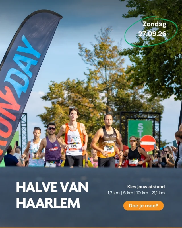 Haarlem, we mogen weer! 🏃‍♂️

De inschrijving voor de Run2Day Halve van Haarlem is geopend. Van 1,2 km tot 21,1 km. Er is een afstand voor iedereen!

Zelfs voor de allerkleinsten met de Hero Kabouterloop @herokindercentra 

En dit jaar? De 40e editie. 🎉

Wie zien we aan de start op 27 september? 👀

@halvevanhaarlem.official 

#haarlem #hardlopen #run2dayhalvevanhaarlem #halvemarathon