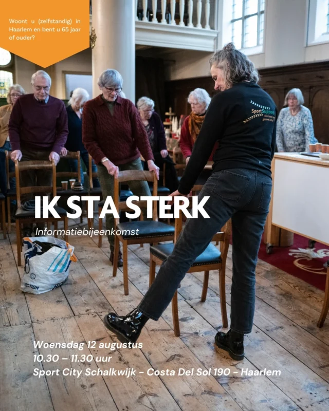 Een val kan veel impact hebben. Gelukkig kunt u zelf veel doen om het risico te verkleinen. 

Tijdens deze gratis informatiebijeenkomst ontdekt u hoe u met meer vertrouwen kunt blijven bewegen en langer zelfstandig de dingen kunt blijven doen die voor u belangrijk zijn. 

U krijgt informatie over gratis valpreventiecursussen, persoonlijk beweegadvies en kunt direct een valrisicotest doen. 

In augustus zijn er twee informatiebijeenkomsten:

📅 Dinsdag 12 augustus
🕥 10.30 – 11.30 uur
📍 SportCity Schalkwijk
Costa Del Sol 190, Haarlem

📅 Zondag 24 augustus
🕝 14.30 – 15.30 uur
📍 Bibliotheek Schalkwijk Haarlem
Fie Carelsenplein 2, Haarlem

 Aanmelden is verplicht via valpreventie@sportsupport.nl of bel 06 - 12902473 (bereikbaar tussen 14.00 en 16.00 uur).

Voor een fitte toekomst 💚🧡
