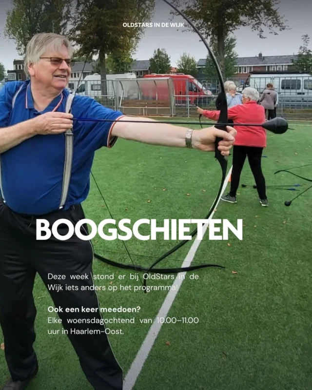 Nieuwe sport ontdekt! 🏹

Deze week stond er bij OldStars in de Wijk iets anders op het programma: boogschieten!

Even goed richten, de boog aanspannen en… los. 🎯 Voor veel deelnemers een nieuwe ervaring en vooral een leuke manier om in beweging te zijn.

En zo te zien werd er behoorlijk fanatiek gemikt. 😉

#boogschieten #oldstarsindewijk #jongenoudinbeweging